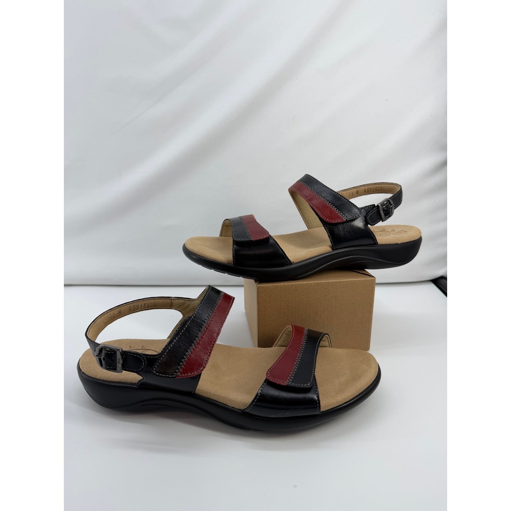 SAS Women Sandals Black Burgundy Leather Slingback Comfort Shoes Made USA 11 M